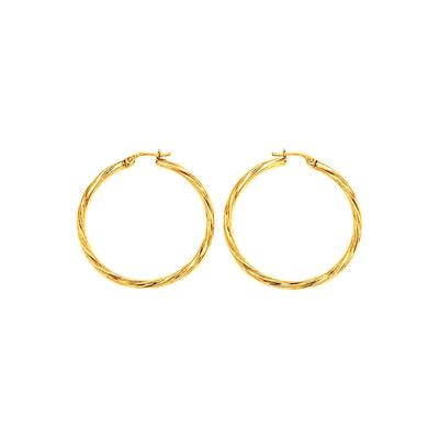 Aretes de Dama Oro 14k Aro Grande Torcido