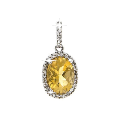 Dije Oro Blanco 14k Ovalados con Citrino y Diamantes Naturales