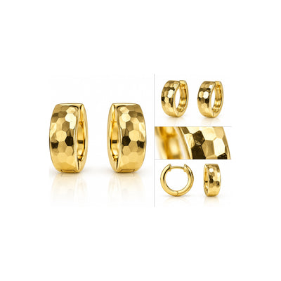 Aretes de Dama Oro 10k Huggie Ancho Martillado