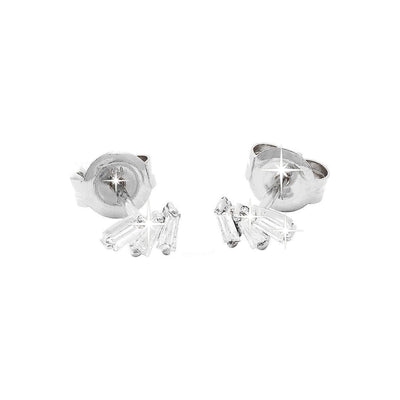 3x5mm Aretes de Dama Oro Blanco 14k Baguette con Diamantes Naturales