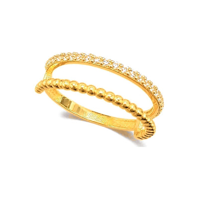 Anillo de Dama Oro 10k Doble Banda Circonias y Bolitas