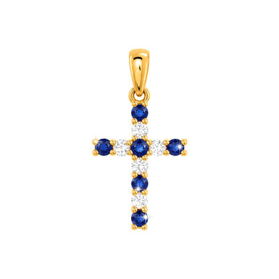 10x18mm Dije Cruz Oro 14k con Zafiro y Diamantes Naturales