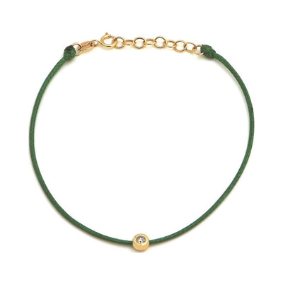 4mm Brazalete de Dama Oro 14k con Cordón Verde y Diamante Natural
