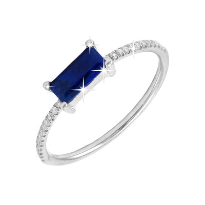 3.1x7.1mm Anillo de Dama Oro Blanco 14k Barra con Lapis y Diamantes Naturales