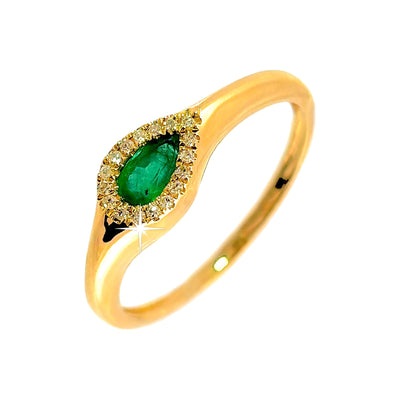 Anillo de Dama Oro 14k Gota con Esmeralda y Diamantes Naturales