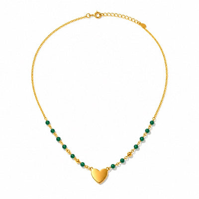 Cadena con Dije Corazón y Piedras Verdes Oro 14k