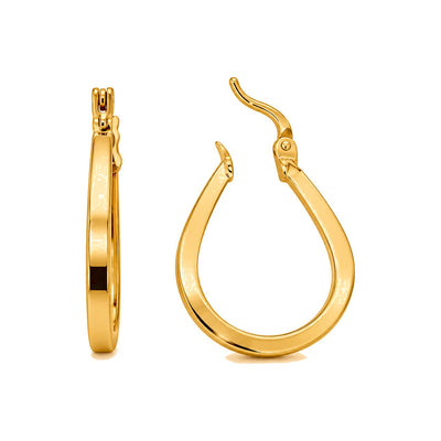 Aretes de Dama Oro 10k Argolla en Forma de Gota de Banda Plana