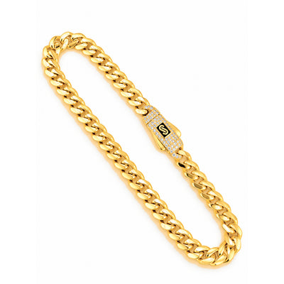 Brazalete de Dama Oro 10k Cubano con Broche Pavé
