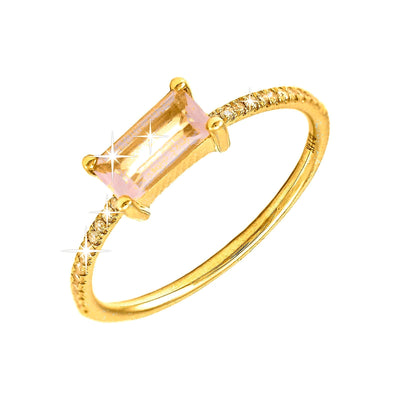 3.1x7.1mm Anillo de Dama Oro 14k Barra con Rose Quartz y Diamantes Naturales