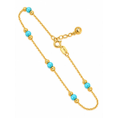 Brazalete de Dama Oro 14k con Bolitas de Turquesa