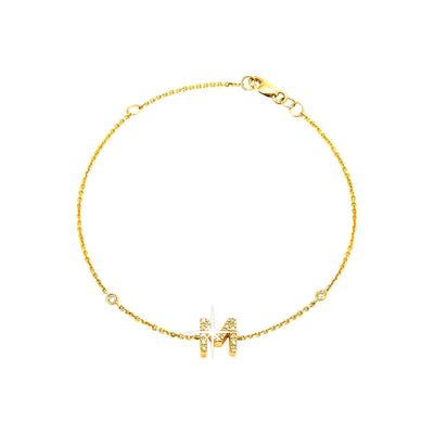 7mm Brazalete de Dama Oro 14k Inicial Pavé con Diamantes Naturales
