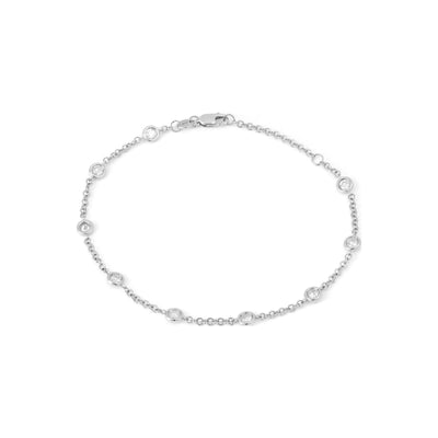 Brazalete de Dama Oro Blanco 14k Redondos con Diamantes Naturales