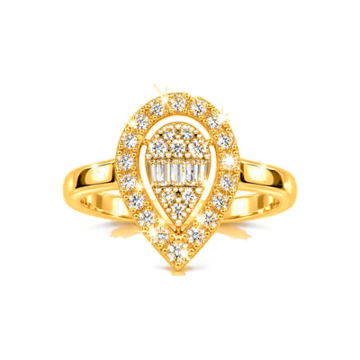 Anillo de Dama Oro 10k Gota con Halo y Diamantes Baguette