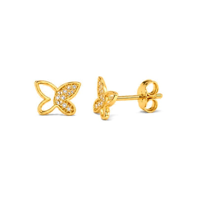 Aretes de Dama Oro 10k Mariposa Asimétrica con Circonios