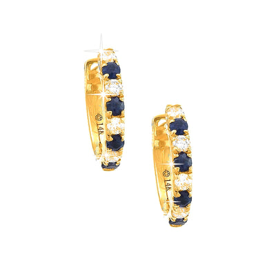 10mm Aretes de Dama Oro 14k Argolla Redondos con Zafiro y Diamantes Naturales