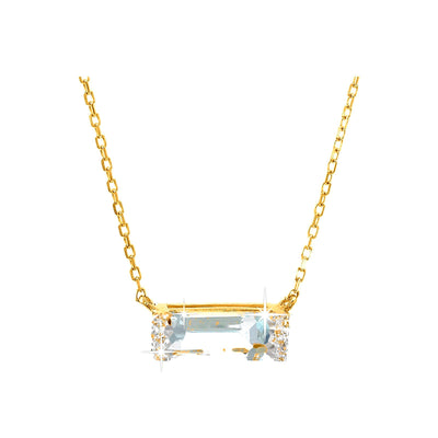 9x3.5mm Collar Oro 14k Barra con Topacio Azul Cielo y Diamantes Naturales
