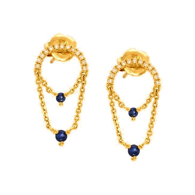 10x16mm Aretes de Dama Oro 14k Cadenas Colgantes con Zafiros y Diamantes Naturales