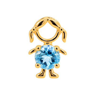 6x11mm Dije Niña Oro 14k con Topacio Azul