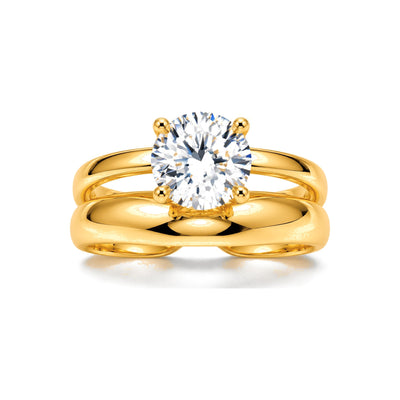 Anillo de Matrimonio Dama Oro 14k Solitario Doble Banda Lisa