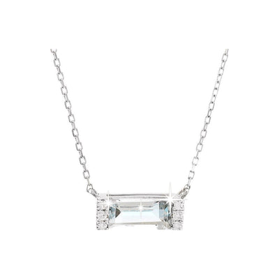 9x3.5mm Collar Oro Blanco 14k Barra con Topacio Azul Cielo y Diamantes Naturales