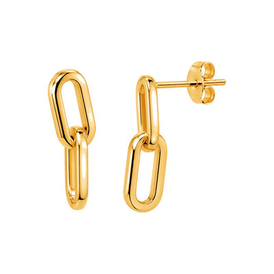Aretes de Dama Oro 10k Colgantes de Dos Eslabones Paperclip