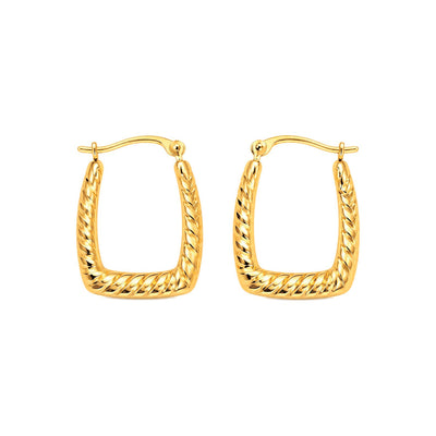 Aretes de Dama Oro 10k Argolla Rectangular Acanalada