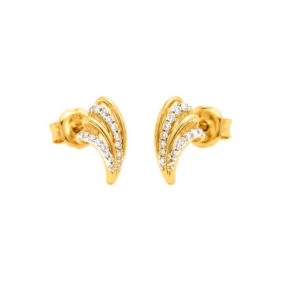 9.5mm Aretes de Dama Oro 14k Abanico de Líneas con Diamantes Naturales