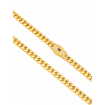 Cadena Oro 10k Cubana con Broche de Circonios 5mm 16 Pulgadas