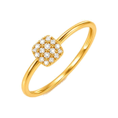 Anillo de Dama Oro 14k Cuadrado Cojín con Pavé de Diamantes Naturales