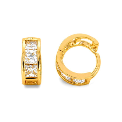 Aretes de Dama Oro 10k Aro Canal Circonios Cuadrados
