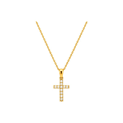 Dije Cruz Oro 14k con Diamantes Naturales