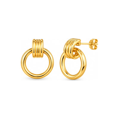 Aretes de Dama Oro 14k Aro Colgante con Banda Acanalada