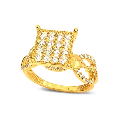 Anillo de Dama Oro 10k Cuadrado Pavé con Lazo Entrelazado