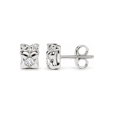 Aretes de Dama Oro Blanco 14k Solitario con Diamante Natural