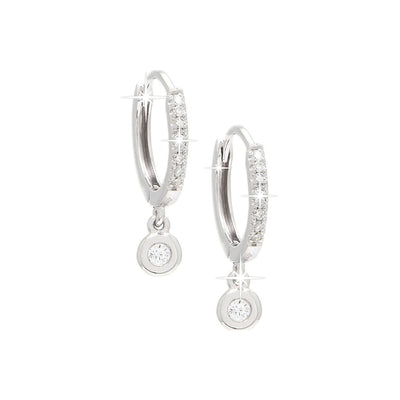 19mm Aretes de Dama Oro Blanco 14k Argolla Redondos con Diamantes Naturales