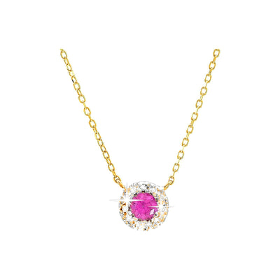 5.6mm Collar Oro 14k con Halo Redondos con Topacio Rosa y Diamantes Naturales