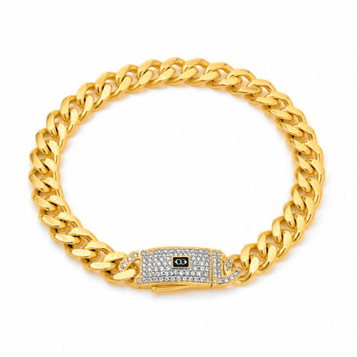 Brazalete Oro 10k Cubano Miami Broche Pavé 8mm