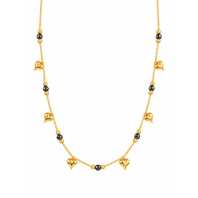 Cadena Oro 14k Corazones con Piedras Negras