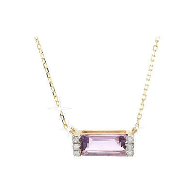 9x3.5mm Collar Oro Rosa 14k Barra con Amatista Rosa y Diamantes Naturales