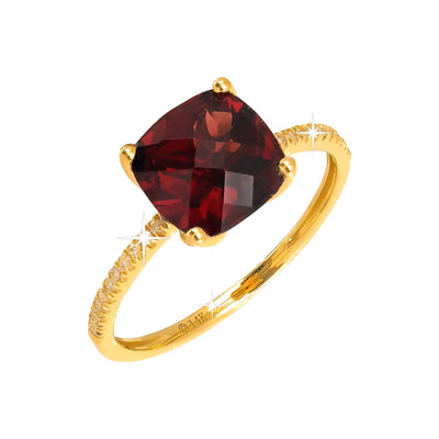 8mm Anillo de Dama Oro 14k con Granate y Diamantes Naturales