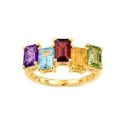 Anillo de Dama Oro 14k Cinco Piedras Naturales Multicolor