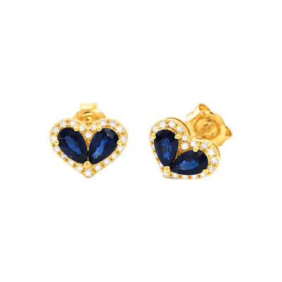 9x12mm Aretes de Dama Oro 14k Corazón de Zafiros con Halo de Diamantes Naturales