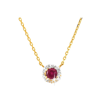 5.6mm Collar Oro 14k con Halo Redondos con Rubí y Diamantes Naturales