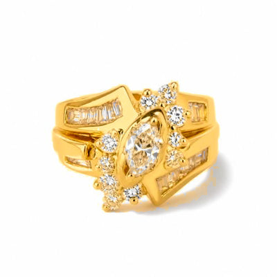 Dúo de Matrimonio Oro 14k Marquesa con Baguettes y Diamantes Naturales