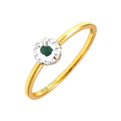 Anillo de Dama Oro 14k Redondos con Esmeralda y Diamantes Naturales