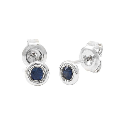 5mm Aretes de Dama Oro Blanco 14k Redondos con Zafiro