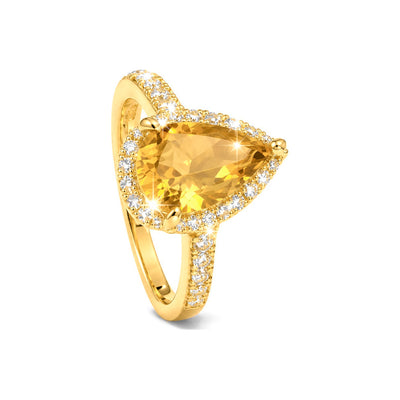 Anillo de Dama Oro 14k Citrino Natural Halo Diamante