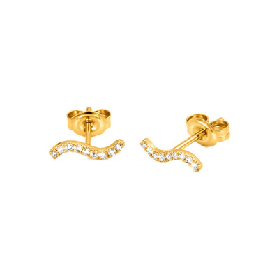 2x10mm Aretes de Dama Oro 14k Onda con Diamantes Naturales