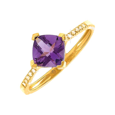 7mm Anillo de Dama Oro 14k con Amatista y Diamantes Naturales