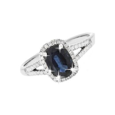 Anillo de Dama Oro Blanco 14k con Zafiro y Diamantes Naturales